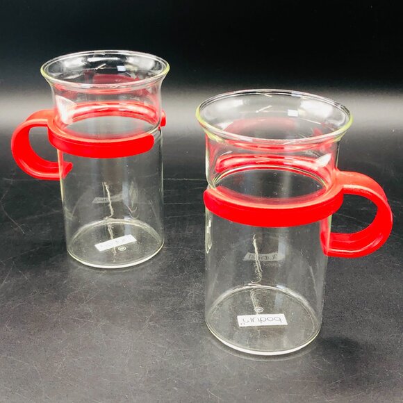 80s Bodum Denmark Red Round Handles Tall Coffee Cup PAIR Vintage Retro Kitchen - Picture 2 of 10